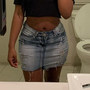 denim washed mini skirt